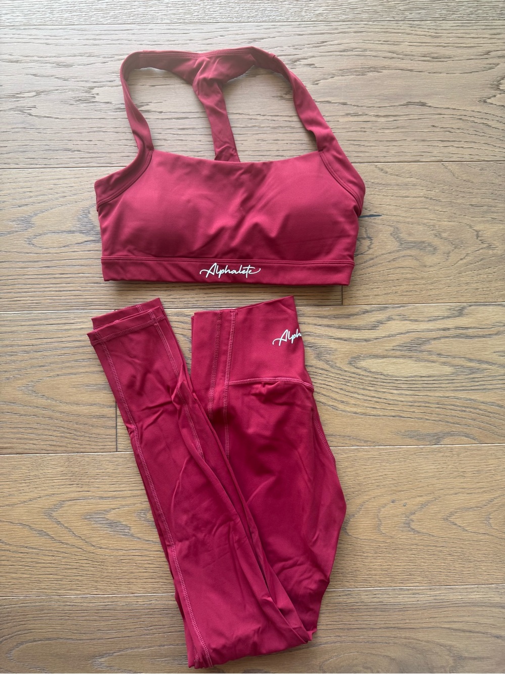 Alphalete Brick Red Workout Bra and High-Waist Leggings